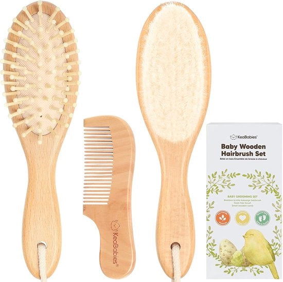 Set di capelli e pettine per bambini, capelli naturali per bambini con setole di capra morbide, capelli per bambini 0-6 mesi, capelli morbidi per neonati, bambini e bambini, set di capelli per bambini (noce)