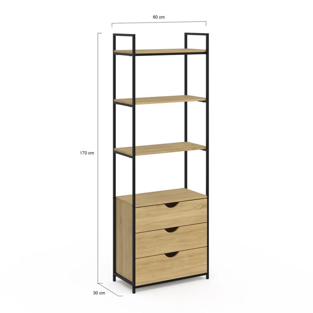 IDMarket - Libreria a 4 livelli con 3 cassetti DETROIT industrial design