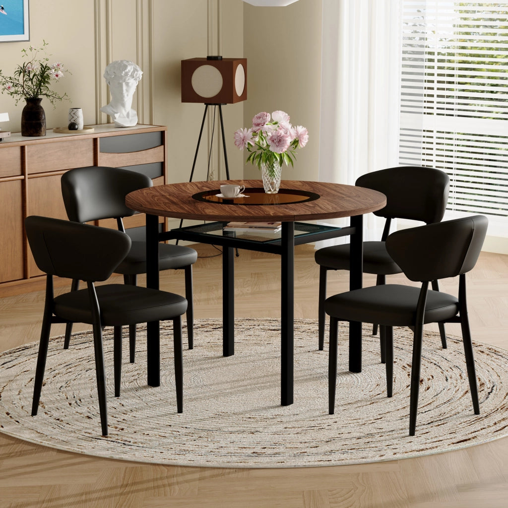 Tavolo da pranzo rotondo in MDF con intarsio in vetro, per 4-6 persone, per sala da pranzo e cucina, 100 cm