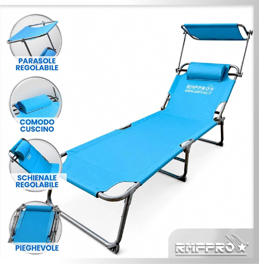 RMF PRO LETTINO PIEGHEVOLE CON PARASOLE BLU