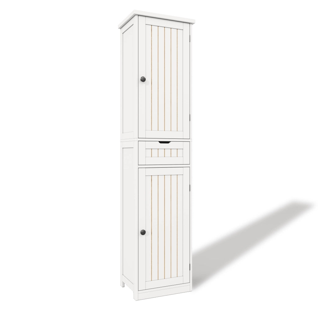 Credenza compatta 170x40x30 cm in MDF bianco con 2 ante, 1 cassetto e ripiani regolabili