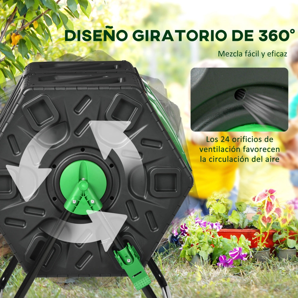 Compostatore Giardino 130L Doppia Camera Ventilazione ¨C Minimal ¨C Nero Acciaio 67x60x77 cm