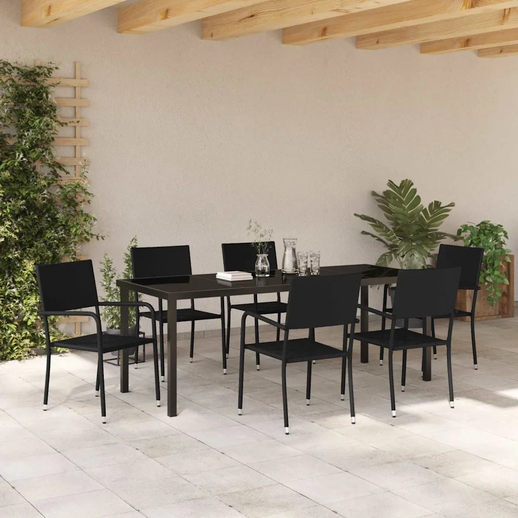 Set da Pranzo per Giardino con cuscino 7 pcs Nero polyrattan 3380041