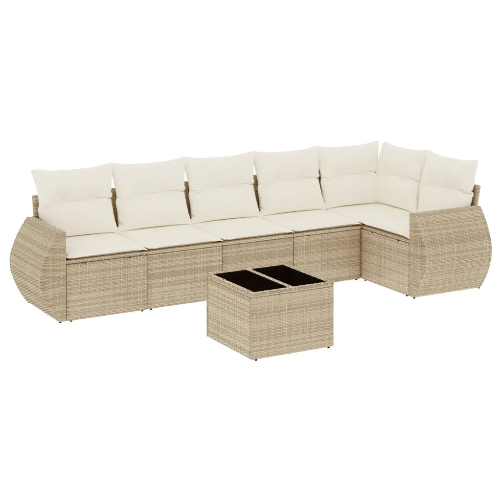 Set Divani da Giardino 7 pz con Cuscini Beige in Polyrattan 3221397