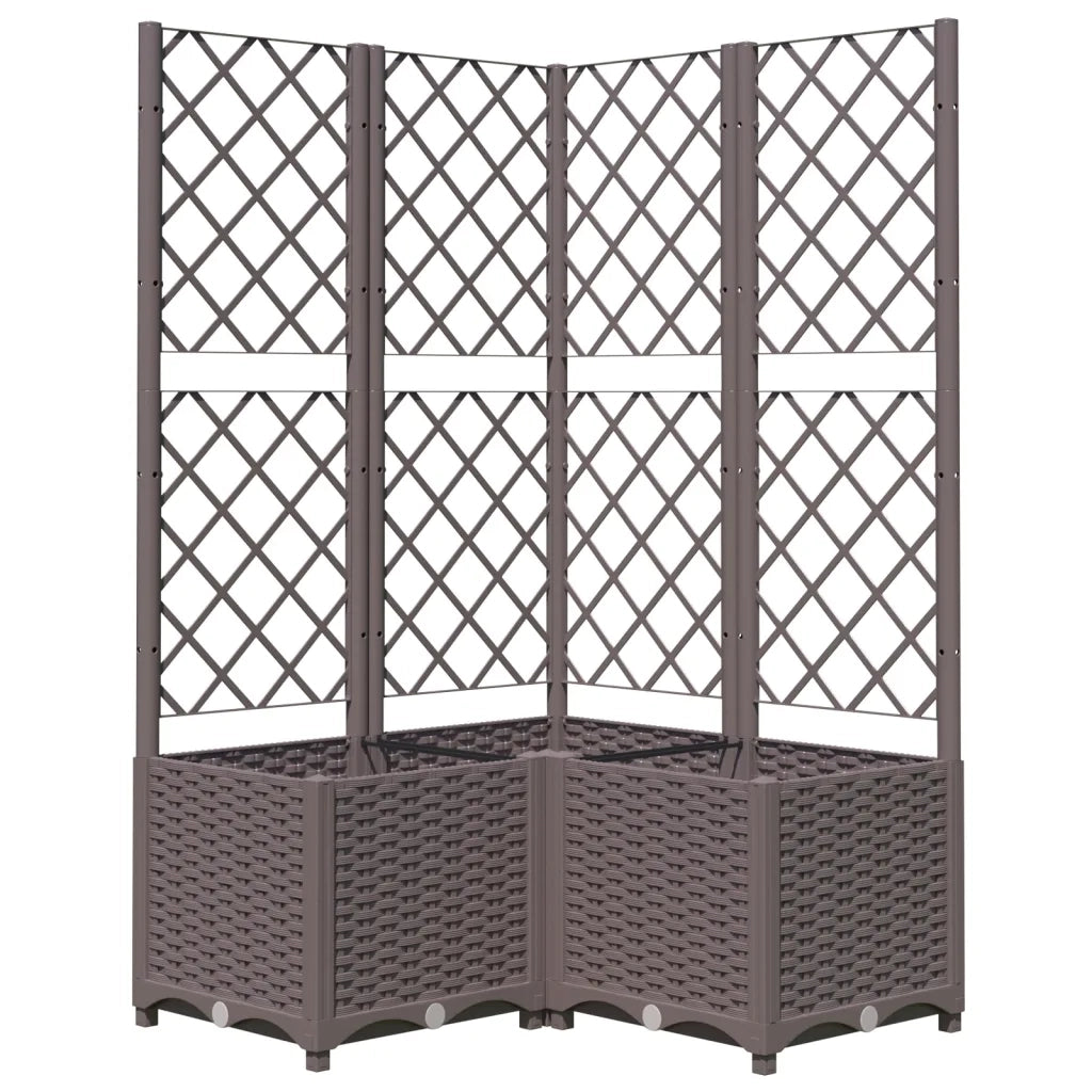 Fioriera da Giardino con Graticcio-Vaso da Esterno-Fioriera con Griglia Marrone 80x80x136 cm in PP