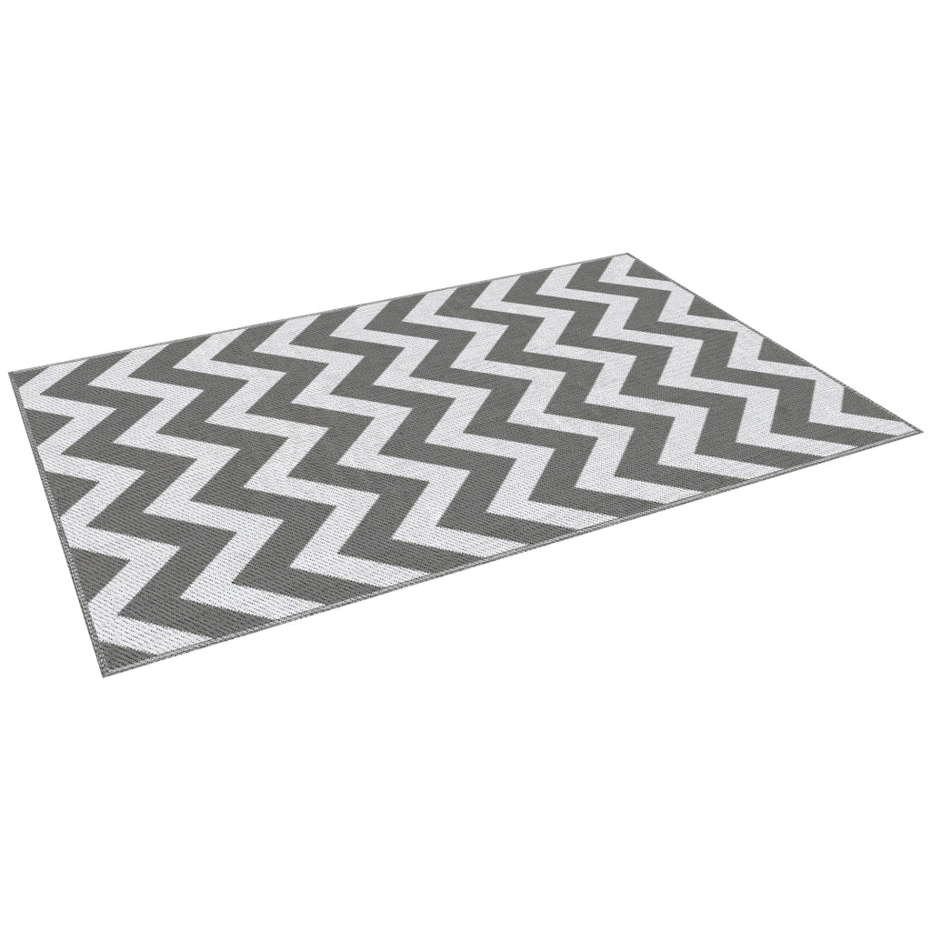 Tappeto da Esterno Reversibile 121x182 cm con Fantasia Geometrica Grigio e Bianco