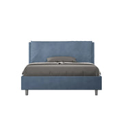 BS COM Letto matrimoniale francese con rete imbottito 140x200 microfibra blu Large