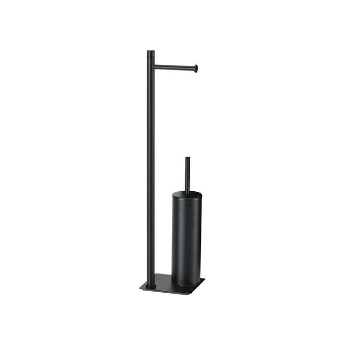 Gedy TA3214 TANIA Colonna attrezzata WC con Portarotolo e Portascopino in Resina termoplastica Acciaio inox e Cromall colore Nero opaco