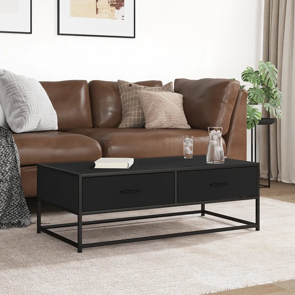 Tavolino Salotto Nero 100x50x35 cm Legno Multistrato e Metallo 848779