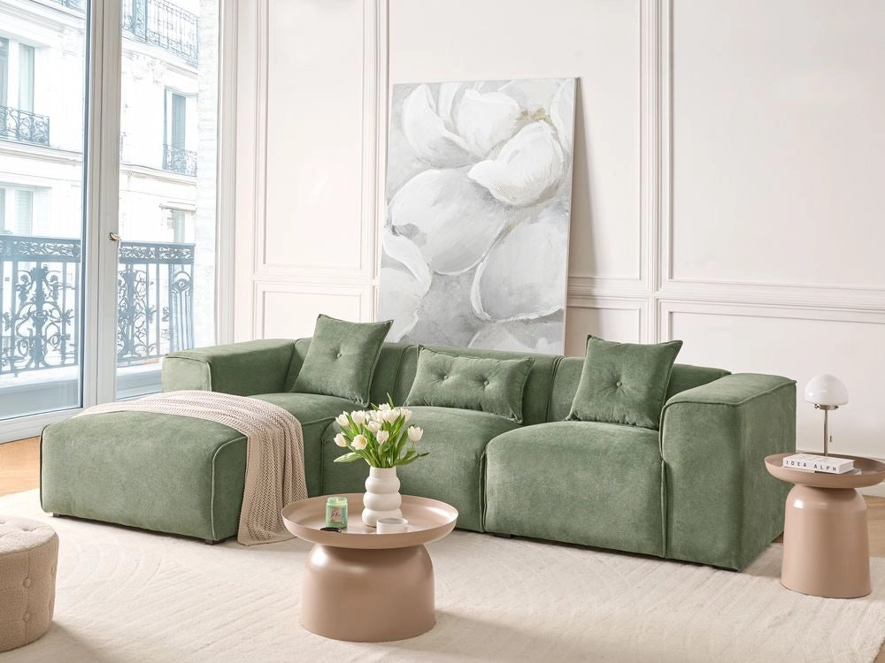 Divano Angolare Ciniglia Verde Scuro 3 Posti Cuscini Extra versione sinistra stile Moderno