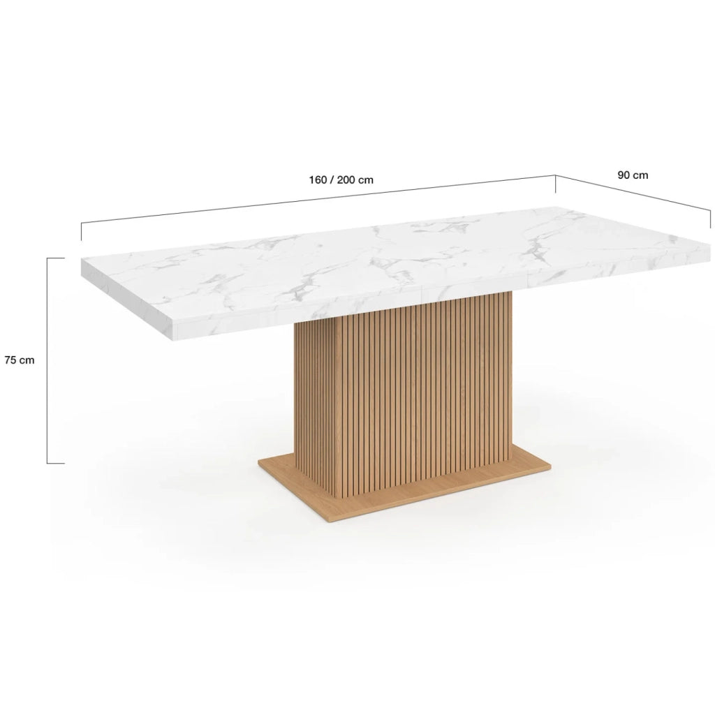 IDMarket - Tavolo da pranzo rettangolare allungabile JULIETTE 6-10 persone piano effetto marmo doghe in legno con contenitore 160-200 cm