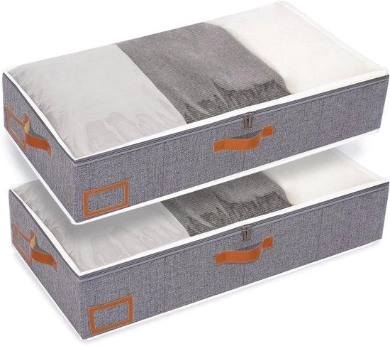 Comparto di Stoccaggio per Sotto Letto - Contenitore di Abbigliamento Pieghevole con Finestra Vetrata - Cuscini di Letto - Grigio - 80x40x15cm