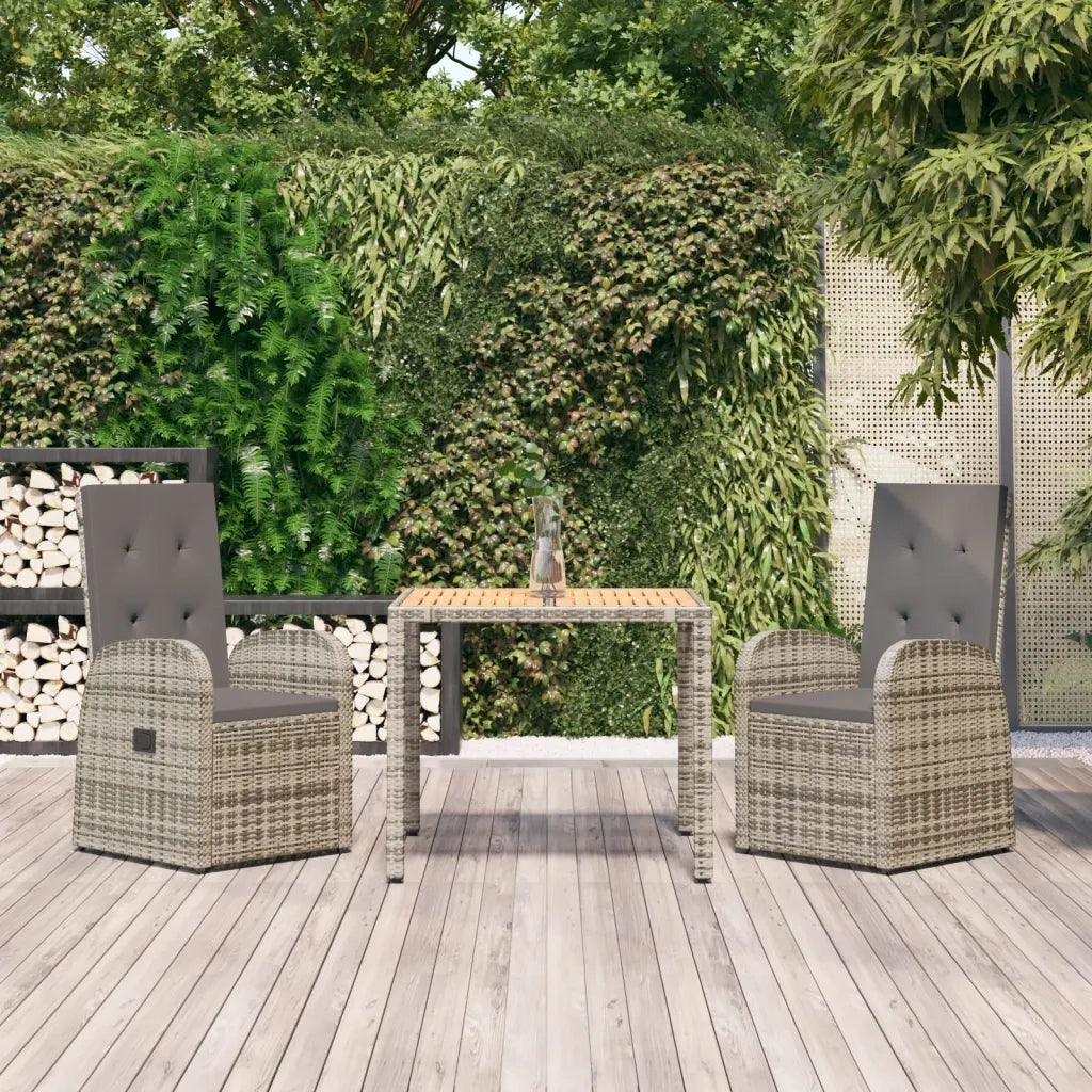 Set da Pranzo da Giardino 3 pz con Cuscini in Polyrattan Grigio 3157582