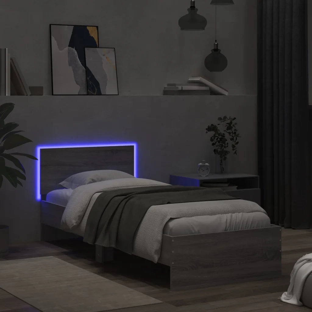 Giroletto con Testiera e LED-Struttura Letto con testiera Grigio Sonoma 75x190 cm 182171