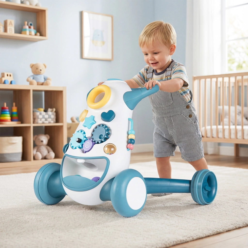 Camminatore montessori musica luci inserimento forme ingranaggi-Camminatore lancio spazio conservazione posteriore bambini Blu