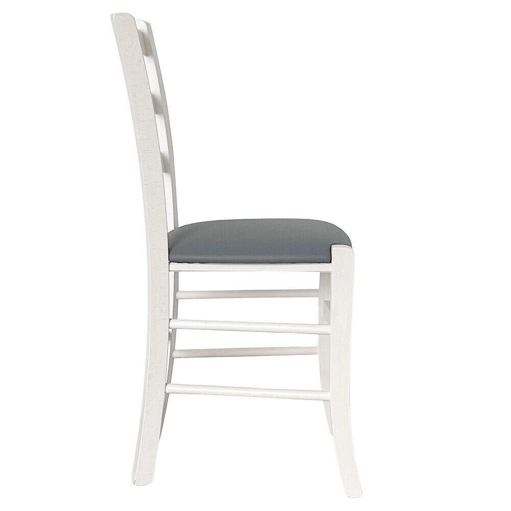 Sedia legno venezia bianco con seduta in similpelle grigio antracite