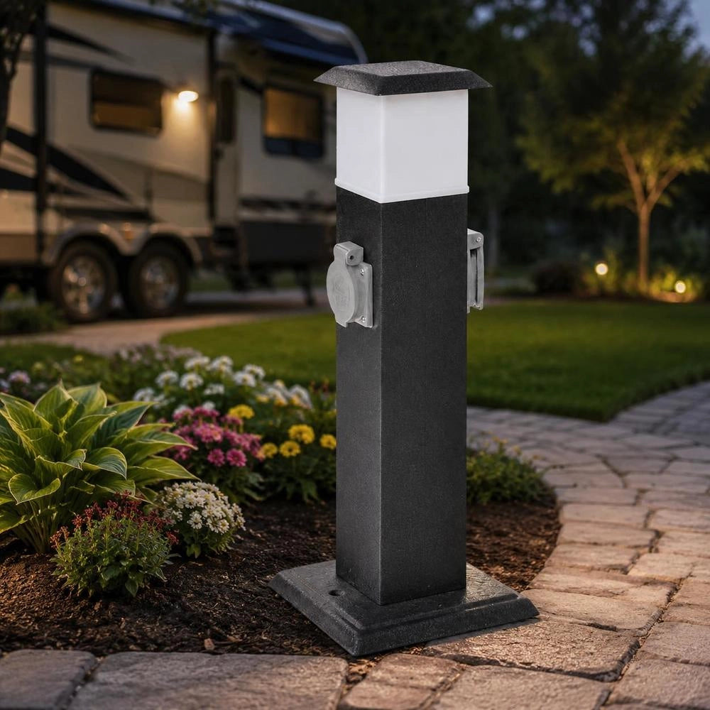 Garden Socket Outlet Tower Black With Lamp