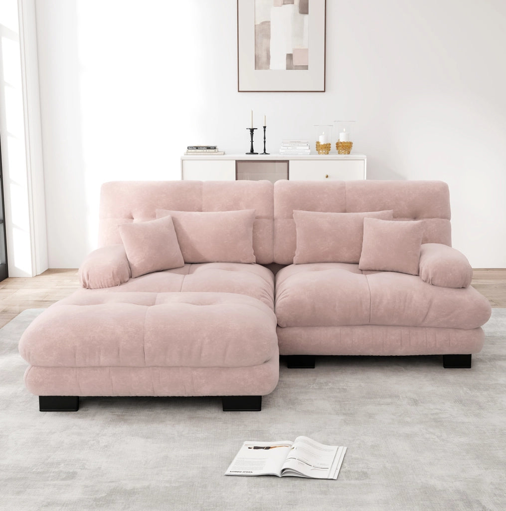 Divano modulare con ottomani mobili in ciniglia rosa
