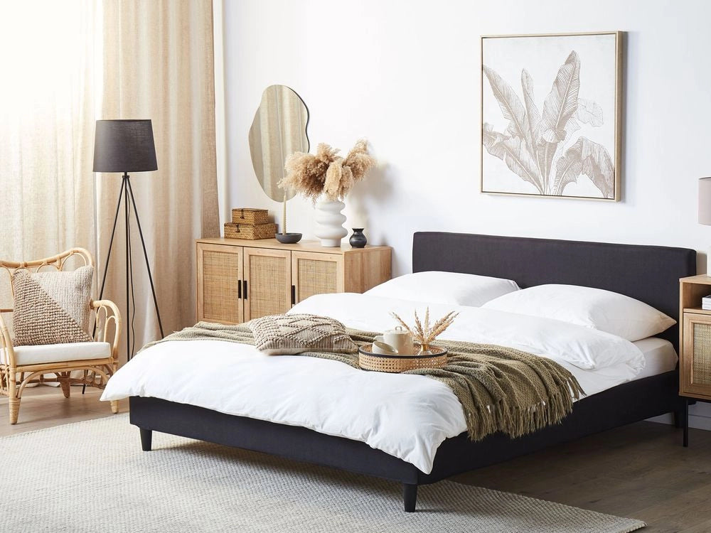 Letto 160 x 200 cm Rete a doghe in tessuto Nero con LED bianco contemporaneo
