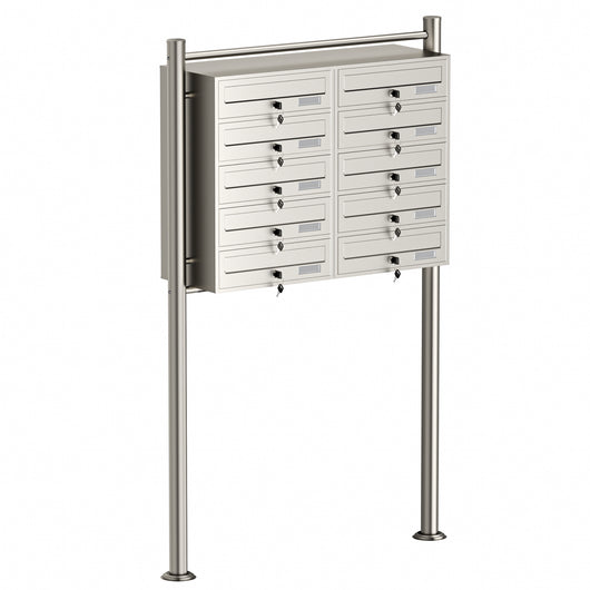 Cassetta postale condominiale autoportante, 10 posti, acciaio inox, 945 x 270 x 1500 mm, 2 moduli