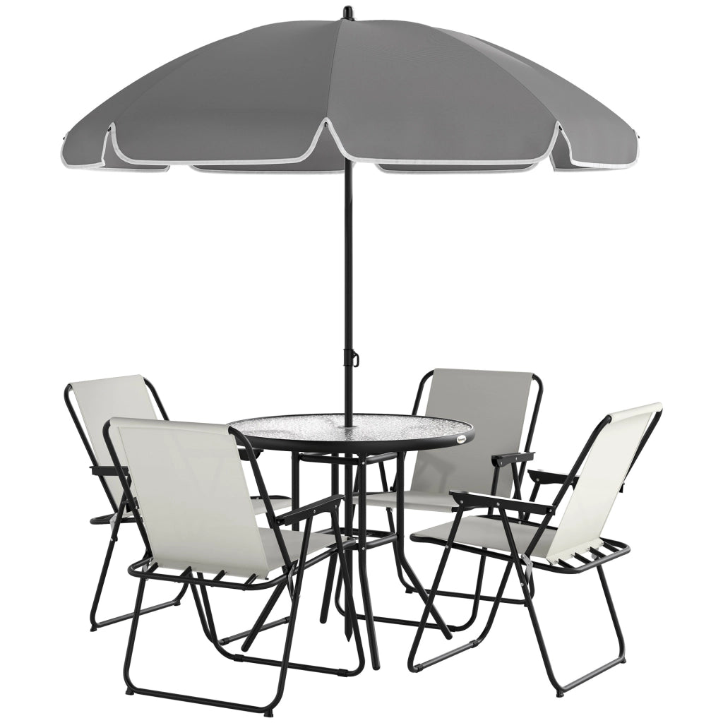 Set Giardino 6 Pezzi in Acciaio con Sedie Pieghevoli, Ombrellone e Tavolo Rotondo ¨C zephmum ¨C Crema, Grigio, Nero