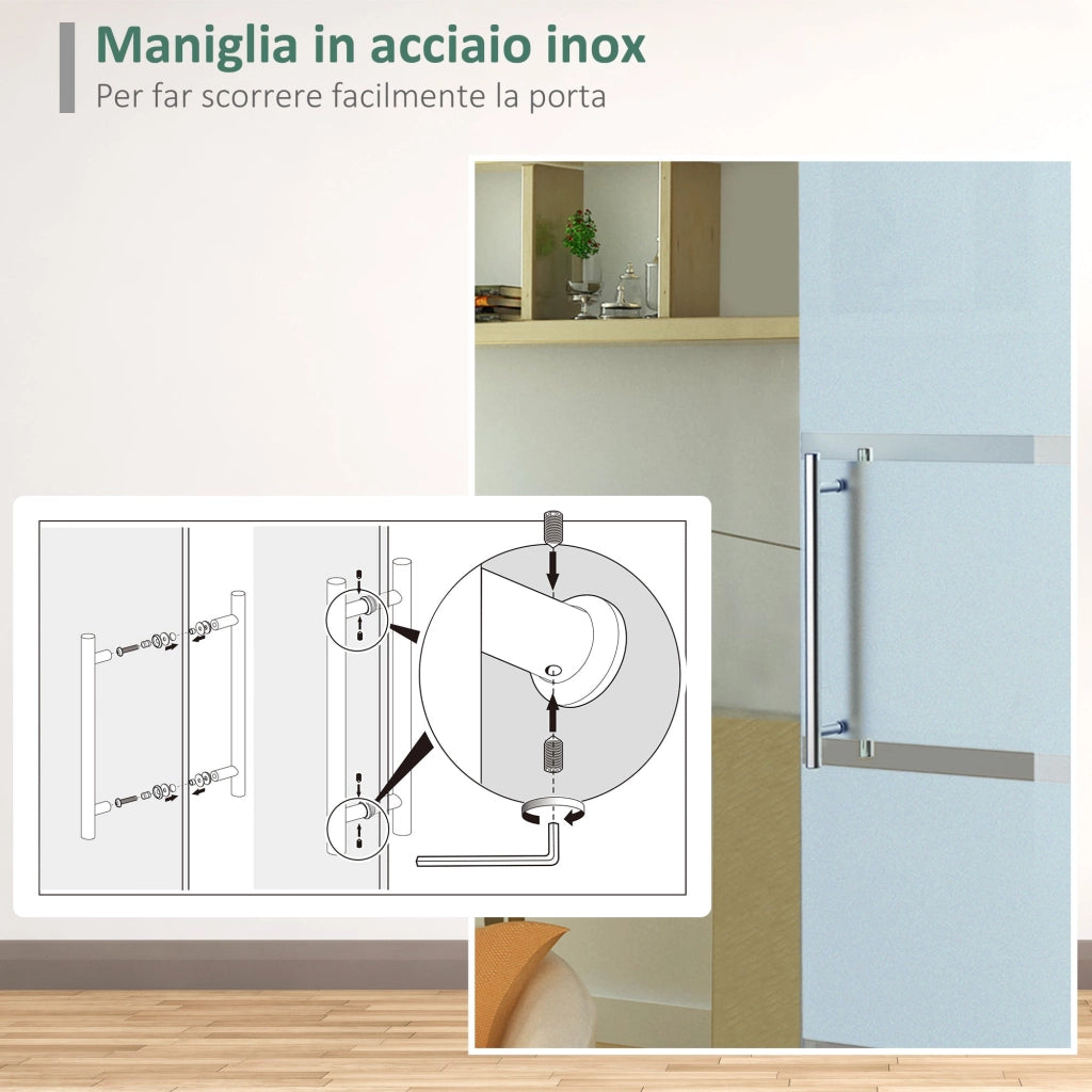 Porta Scorrevole Vetrata 102,5x205 cm Satinata a Strisce Trasparenti