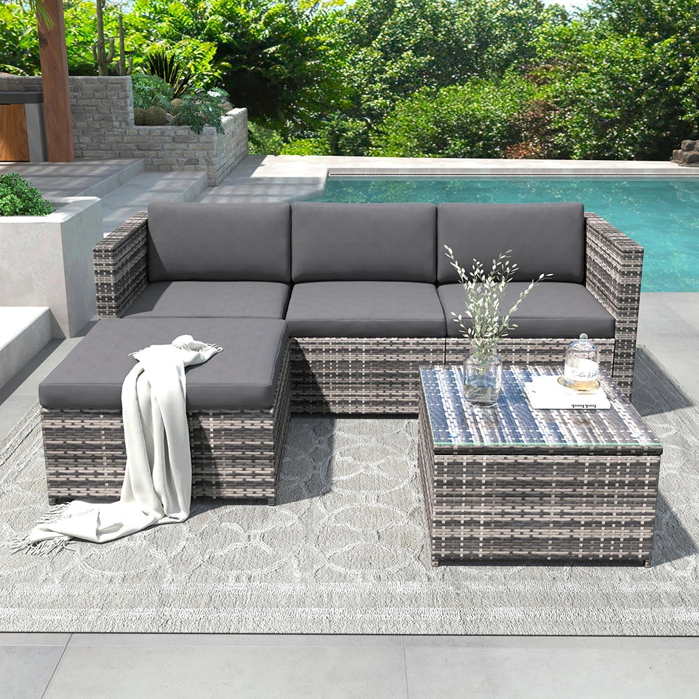 Set giardino - Xylo - angolare resinato con cuscini e vetro grigio