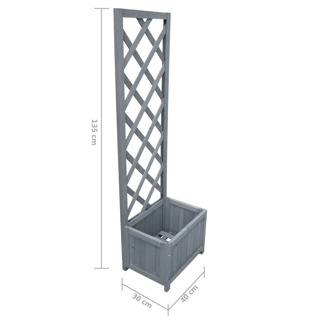 Aiuola rialzata/fioriera per piante fiori terrazza giardino traliccio 40 x 30 x 135 cm legno massello di abete grigio 02_0038597