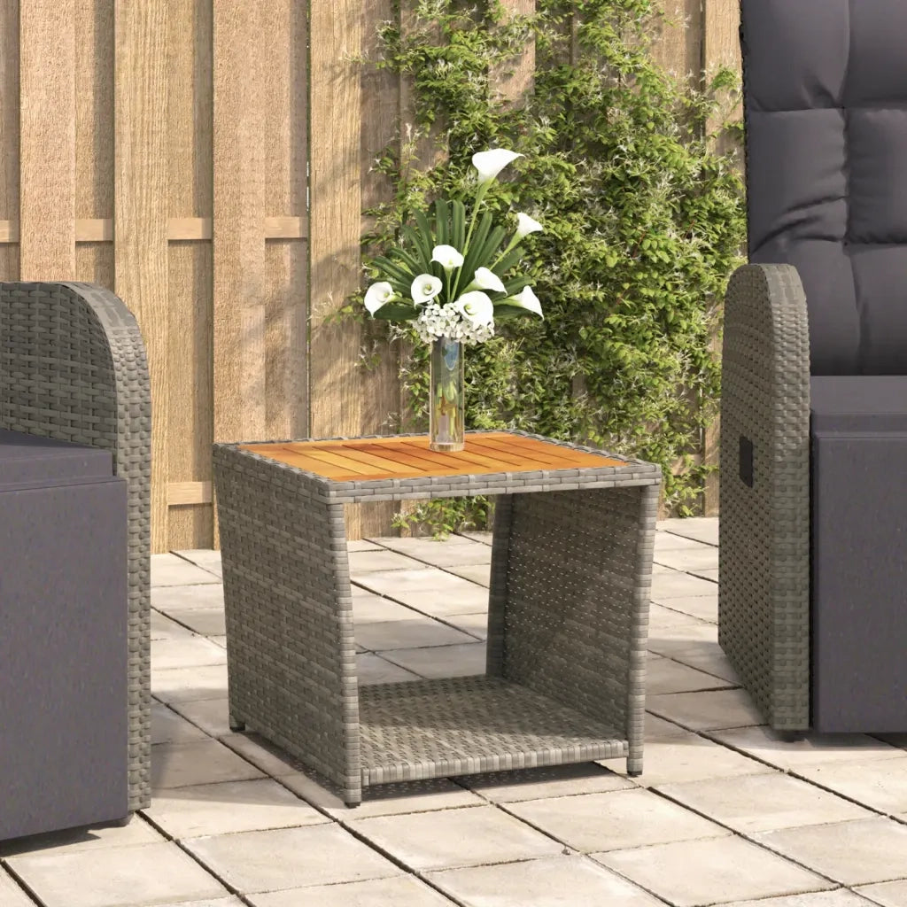 Tavolino da Giardino | Tavolino con Piano Legno Grigio Polyrattan e Massello Acacia