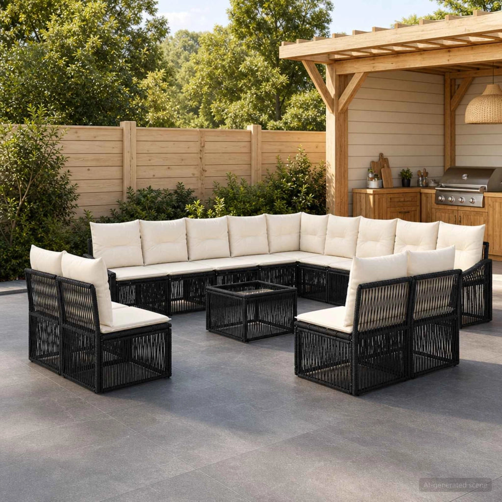 Set Divano da Giardino 14 pz Nero polyrattan 3436171