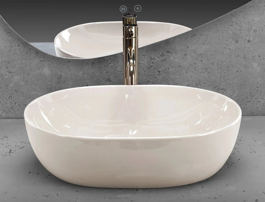 Lavabo Da Appoggio Rea Lisa Ecru Shiny