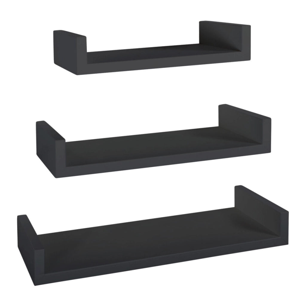 Set di 3 Mensole da Muro Modello CALAMITA MAXI, Mensole Muro Design, Mensola da Parete. Misure 60x8 p23.7 cm, 50x8 p23.7 cm e 40x8 p23.7 cm. Finitura   NERO - MADE IN ITALY