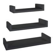 Set di 3 Mensole da Muro Modello CALAMITA MAXI, Mensole Muro Design, Mensola da Parete. Misure 60x8 p23.7 cm, 50x8 p23.7 cm e 40x8 p23.7 cm. Finitura   NERO - MADE IN ITALY