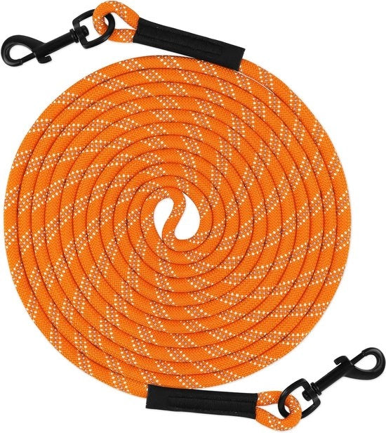 Cavo riflettente per cani 15 m | doppio gancio | 8 mm arancione