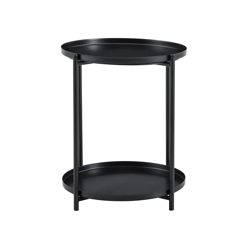 Tavolino Rotondo 2 Livelli ¨C MINIMAL ¨C Metallo Nero/Bianco, 42x52 cm