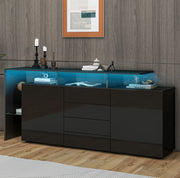 Sideboard 160x35x70 cm con LED e USB; 2 porte; 4 cassetti; nero