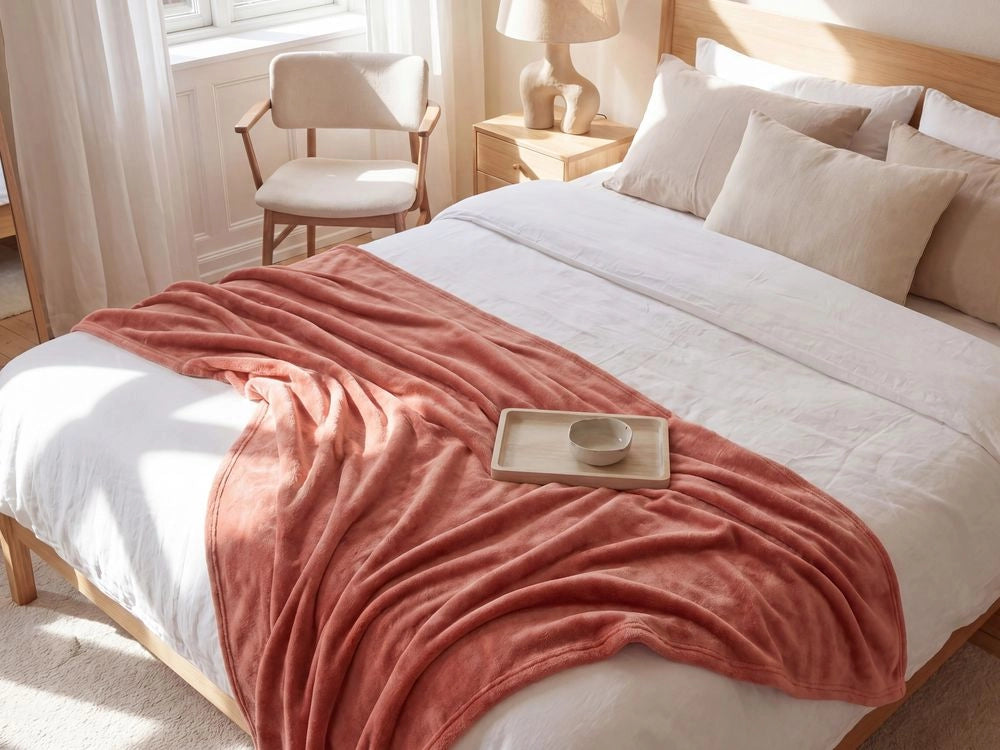 Coperta plaid in poliestere rosa 200 x 220 cm morbido durevole letto divano soggiorno stile classico