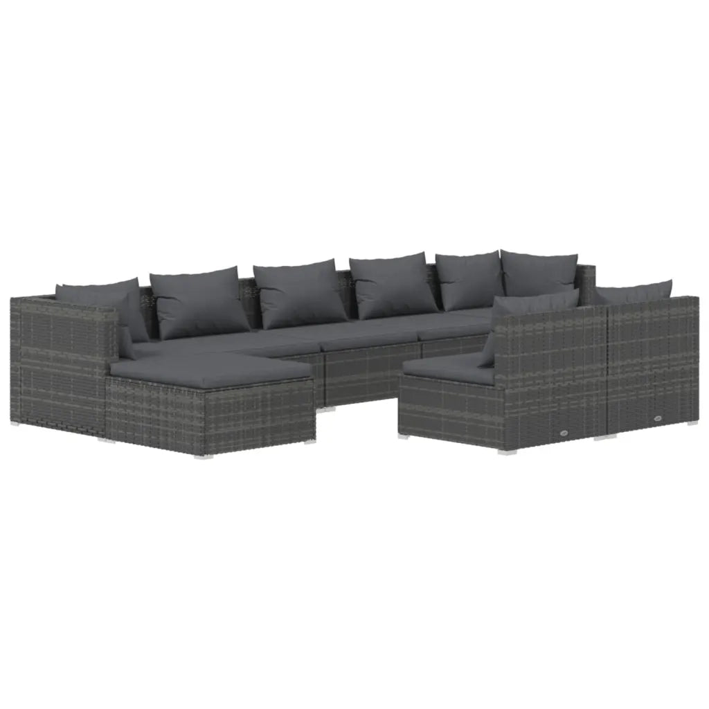 Set Divani da Giardino 9 pz con Cuscini in Polyrattan Grigio cod mxl 40429