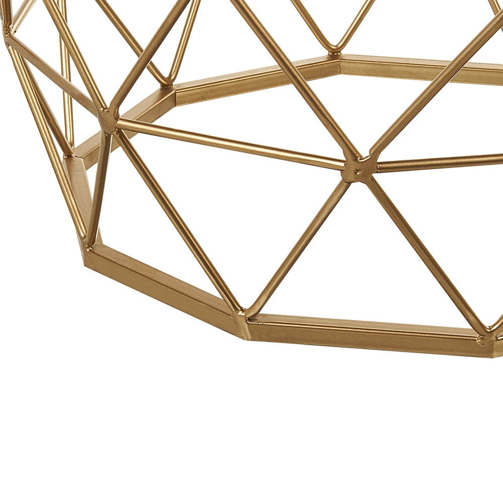 Tavolino da salotto rotondo in metallo dorato con ripiano effetto marmo ø 52 cm stile glamour moderno