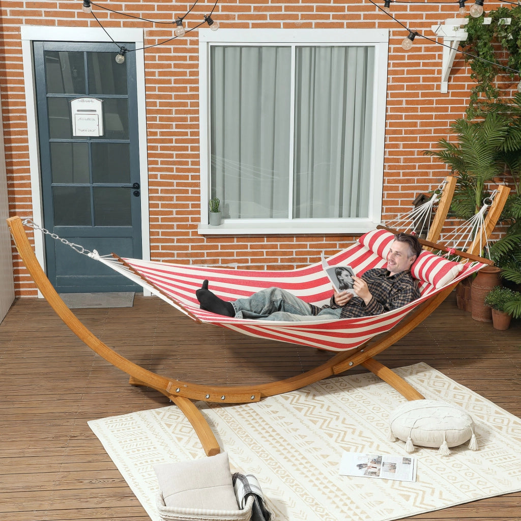 Amaca con supporto in legno e cuscino ¨C zephmum ¨C rosso e bianco 310x118x120cm