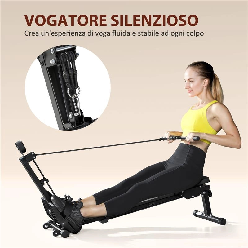 VOGATORE PIEGHEVOLE CON MONITOR LCD E SEDILE IMBOTTITO, RESISTENZA A ELASTICO, CAPACITÀ 150 KG