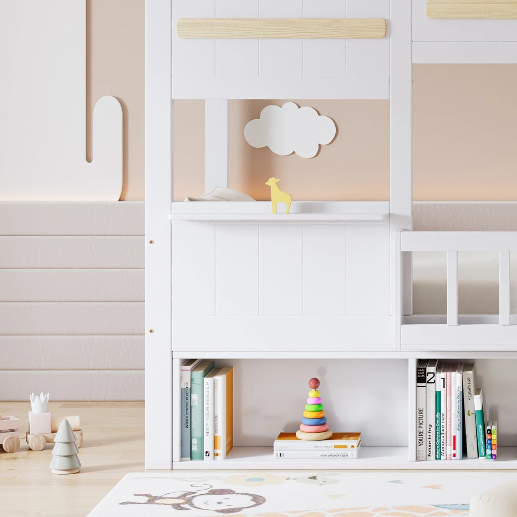 DESMIU Lit mezzanine enfant 90 × 200 cm con libreria, sans matelas, in legno massiccio e MDF, bianco