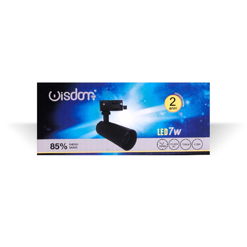 Faretto led da binario 7w bifase nero luce fredda 6500k