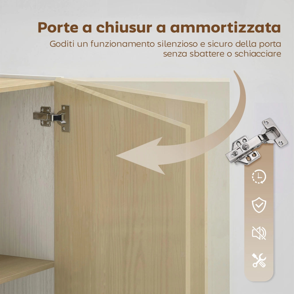 Credenza da Cucina 80x40x135 cm con 6 Scomparti Ante Soft Close in MDF Bianco e Legno