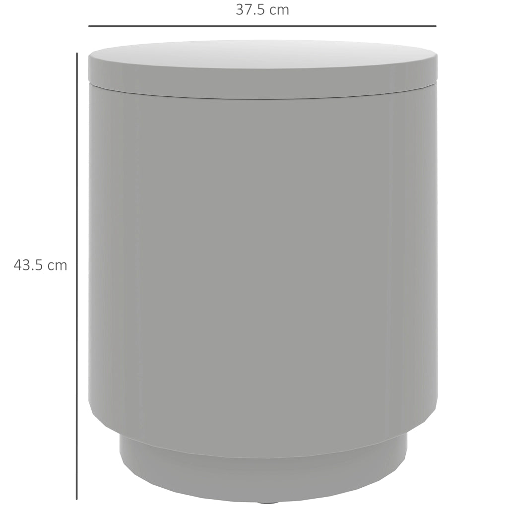 Tavolino Multiuso con Secchiello Ghiaccio e Coperchio, in Cemento e Acciaio Inox, ?37.5x43.5 cm, Grigio Chiaro