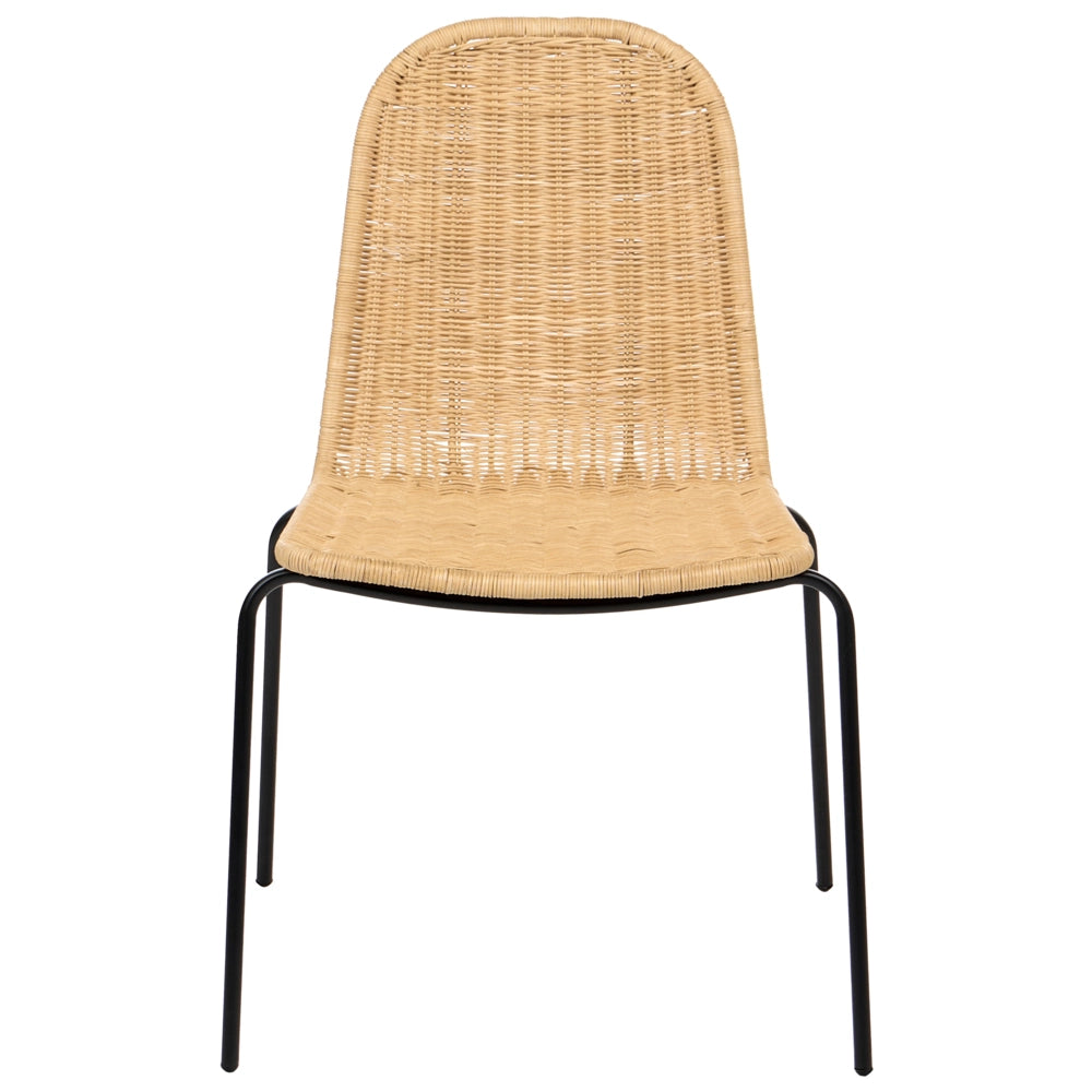Set di 2 sedie da pranzo con seduta e schienale in rattan naturale e gambe in ferro, senza braccioli, in stile industriale boho