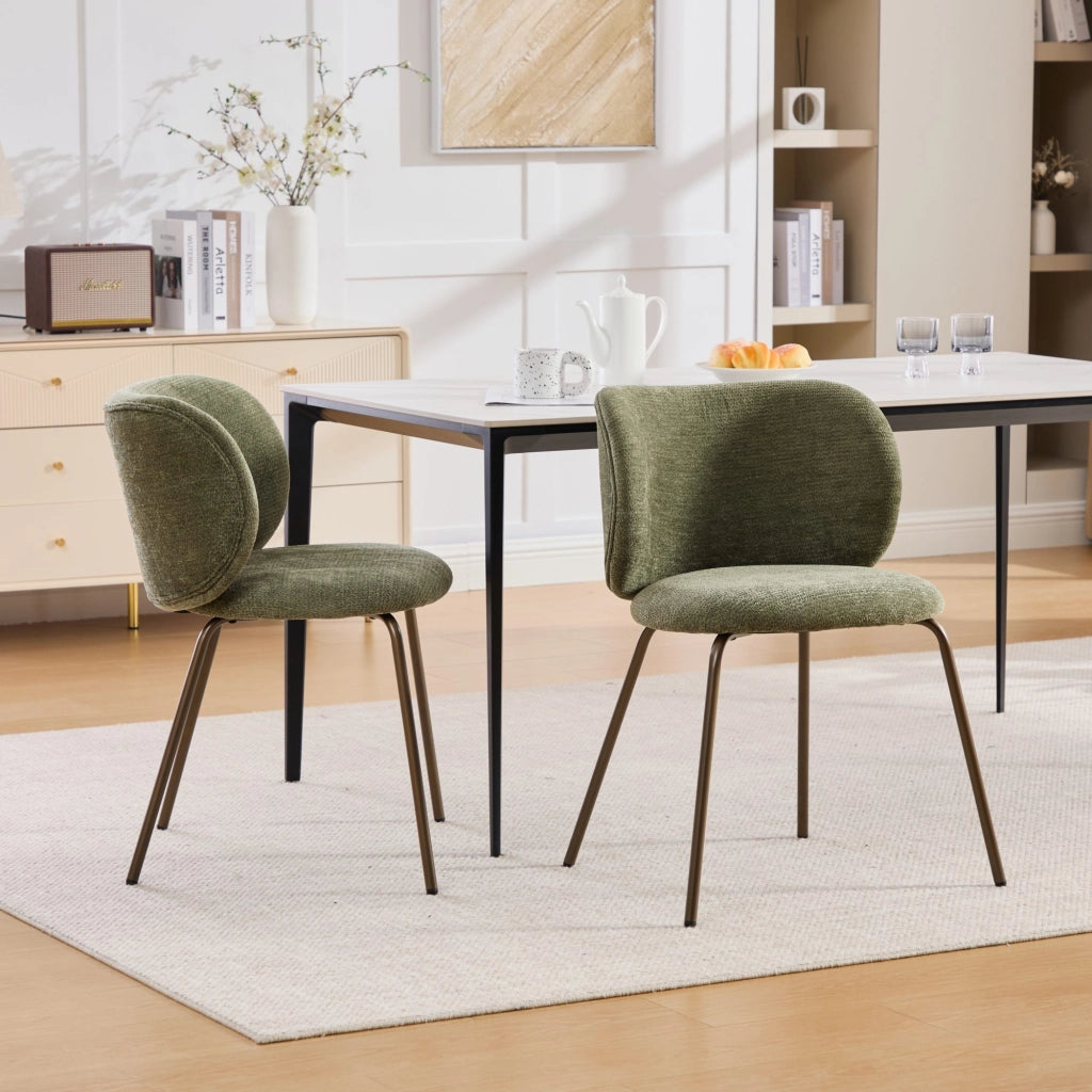 Sedie da Pranzo in Velluto Verde con Schienale Curvo ¨C Xylo ¨C Gambe in Metallo Bronze, Set 2 Pezzi