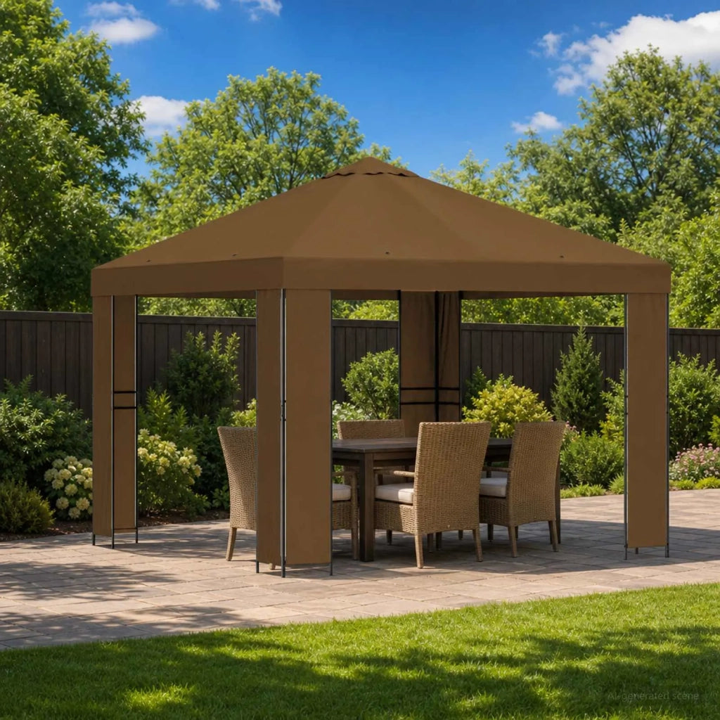 Gazebo | Pergolato 3 x 3 m Tortora Poliestere e Acciaio 190 gsm