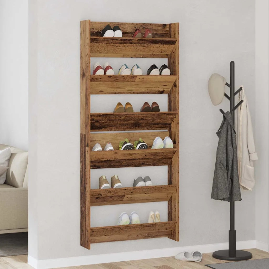 vidaXL Armadi per scarpe da muro 2 pcs Legno vecchio Legno multistrato