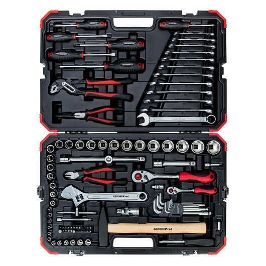 Gedore Red R46003100 Set Utensili 100 Pezzi con Cricchetto Reversibile 1-4'' e 1-2'' Valigetta Metallica colore Rosso